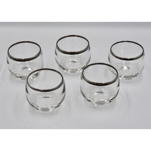 Dorothy Thorpe Silver Band Roly Poly Glasses Mid Century Modern Barware 5pc